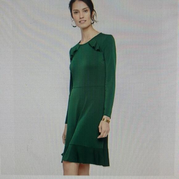 Ann Taylor Ruffle Long Sleeve Dress Size 6 Tall Hunter Green - Picture 8 of 8